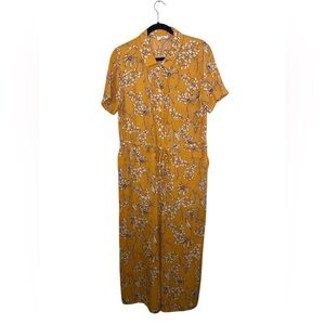 A Loves A Floral Mustard Flowy Cropped Button Down Jumpsuit Size Large